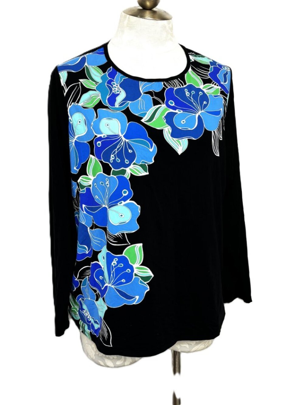 * Lands’ End Casual Career Blue Floral Long Sleeve Top Sz 1 X - Picture 3 of 9